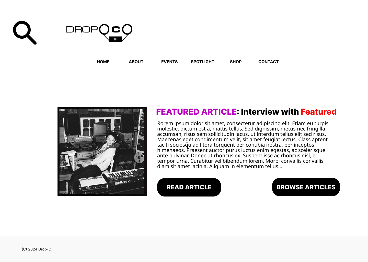 Mockup for music publication site